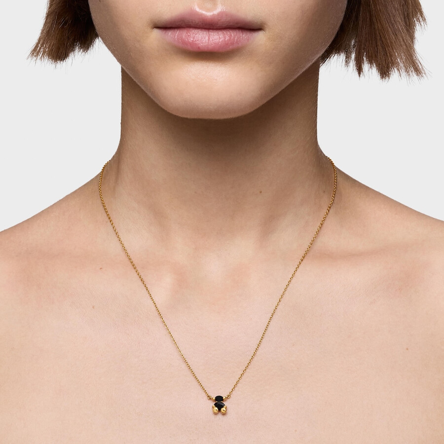 collana corta placcata in oro 18kt su argento con motivo orso in onice color bear