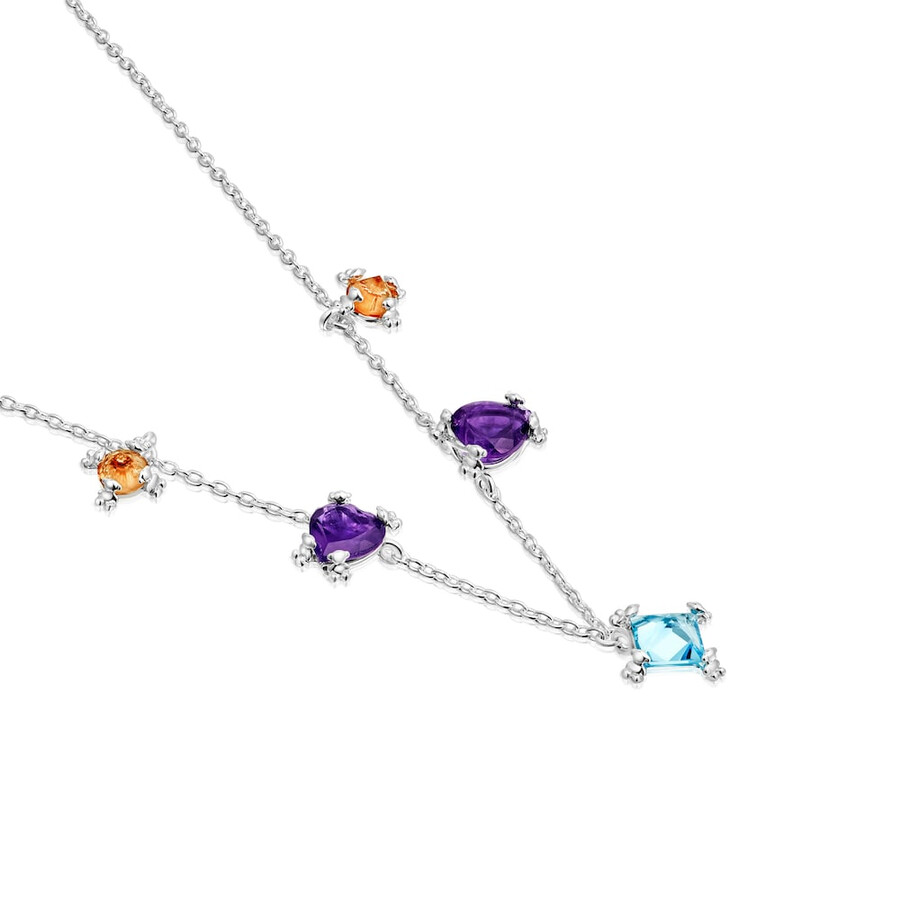 girocollo in argento con pietre preziose pillole di colore