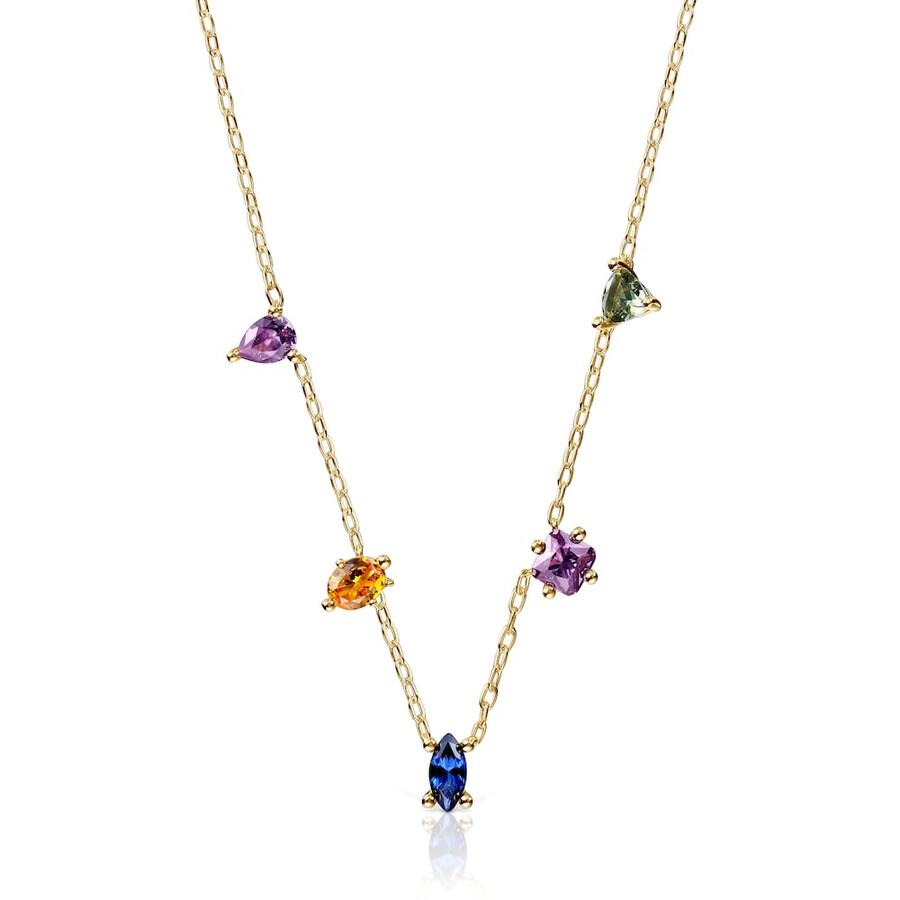 collana corta in placcatura in oro 18kt su argento e pietre preziose create in laboratorio tous color lgg