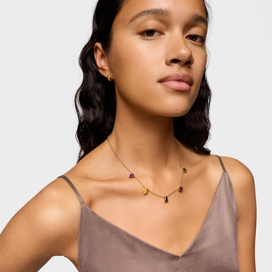 collana corta in placcatura in oro 18kt su argento e pietre preziose create in laboratorio tous color lgg