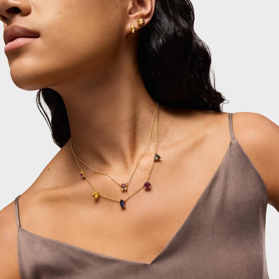 collana corta in placcatura in oro 18kt su argento e pietre preziose create in laboratorio tous color lgg