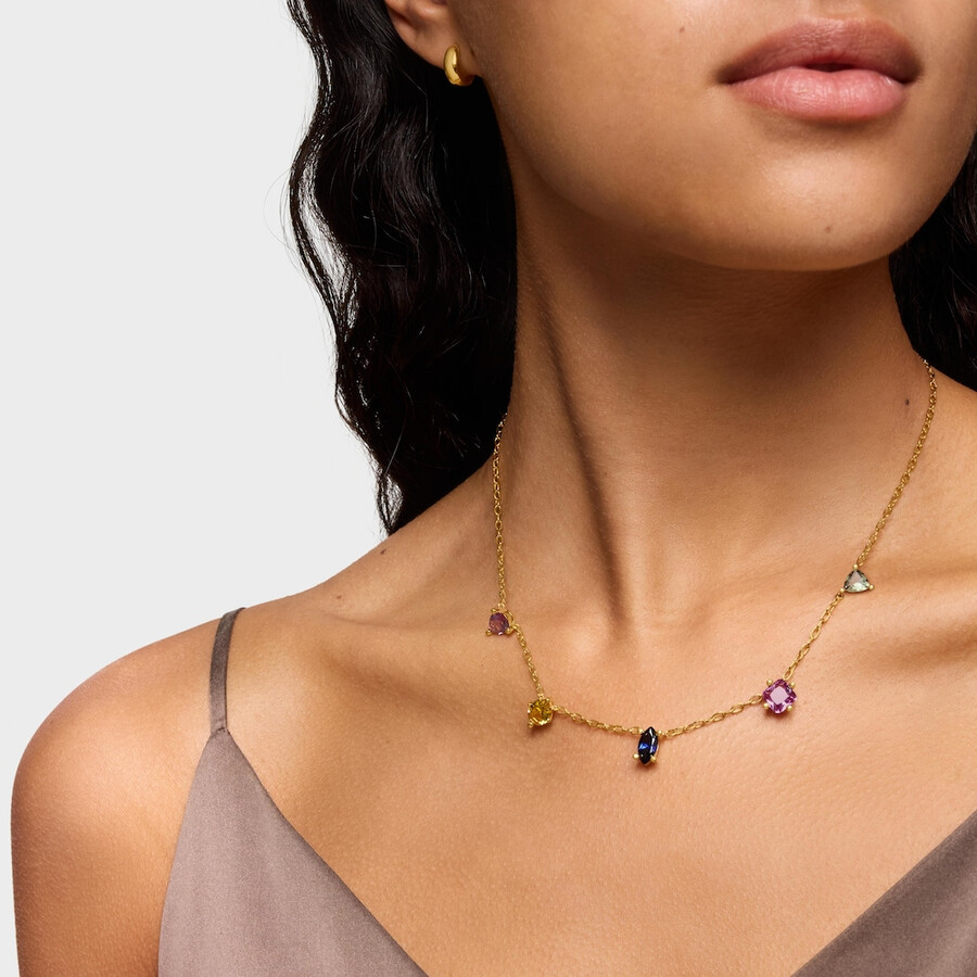 collana corta in placcatura in oro 18kt su argento e pietre preziose create in laboratorio tous color lgg