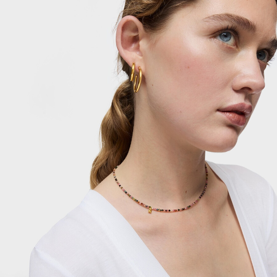 collana corta placcata in oro 18kt su argento con tormaline bold bear