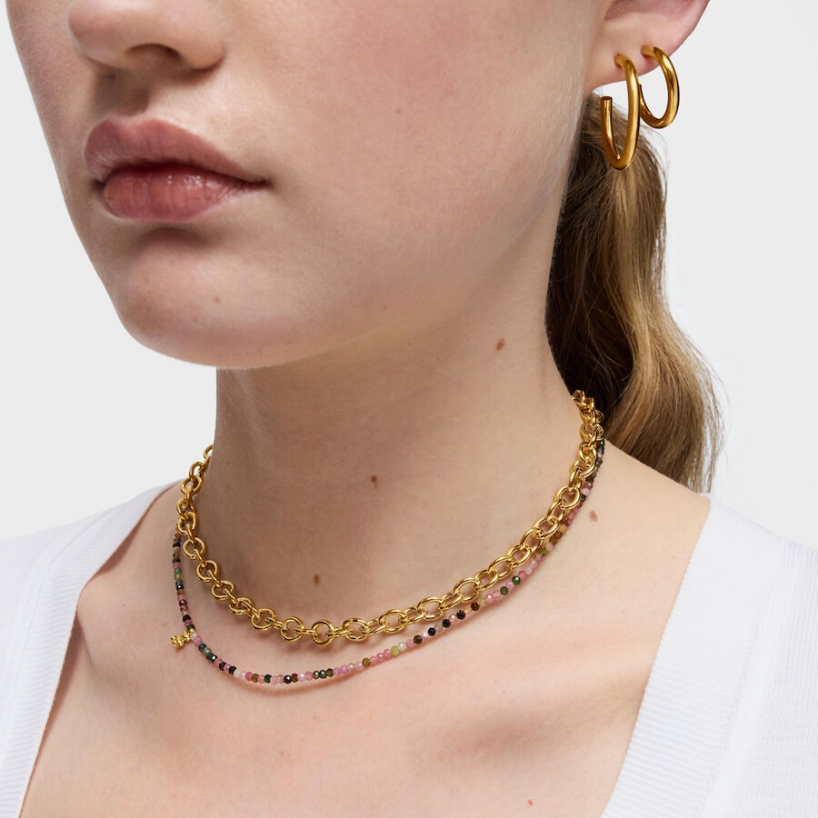 collana corta placcata in oro 18kt su argento con tormaline bold bear