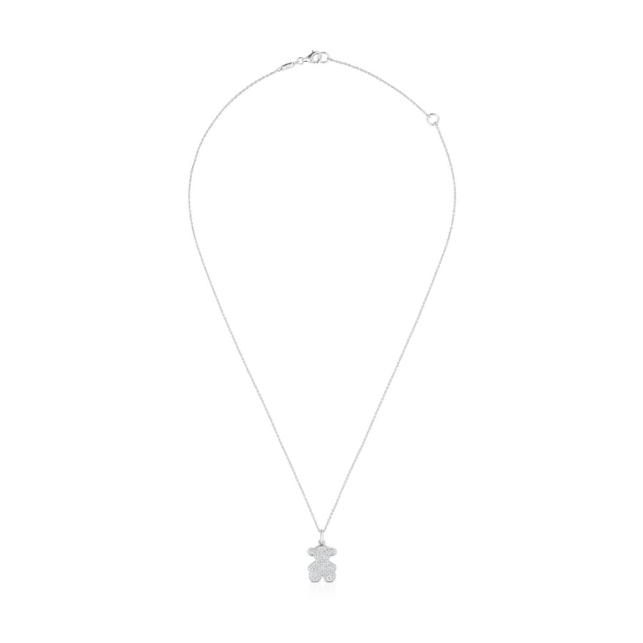 collana corta a forma di orso in oro bianco da 16 mm con diamanti icon gems