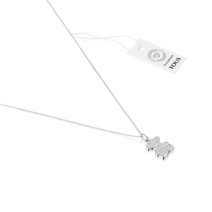 collana corta a forma di orso in oro bianco da 16 mm con diamanti icon gems