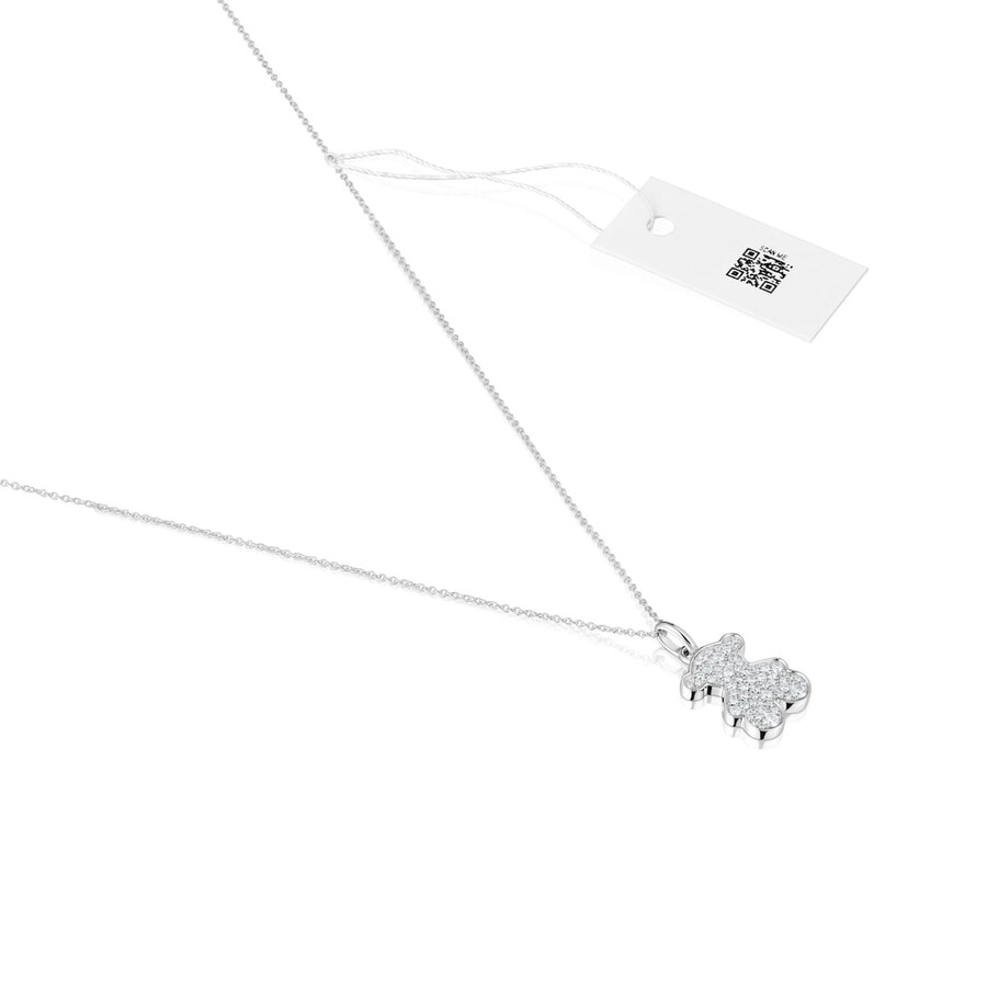 collana corta a forma di orso in oro bianco da 16 mm con diamanti icon gems