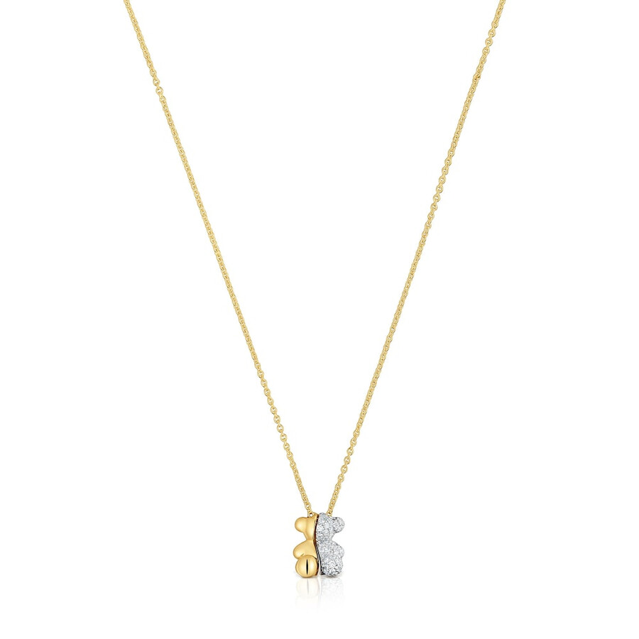 collana corta in oro e oro bianco con doppio orso e diamanti bold bear