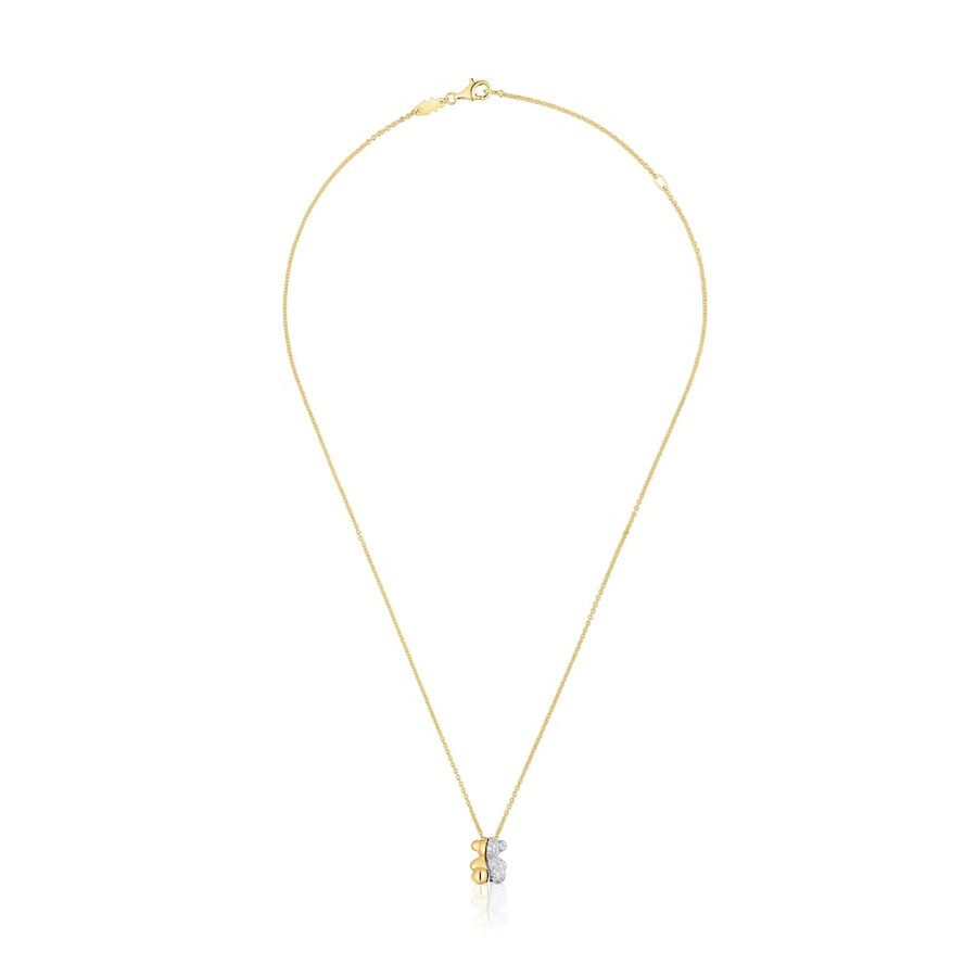 collana corta in oro e oro bianco con doppio orso e diamanti bold bear