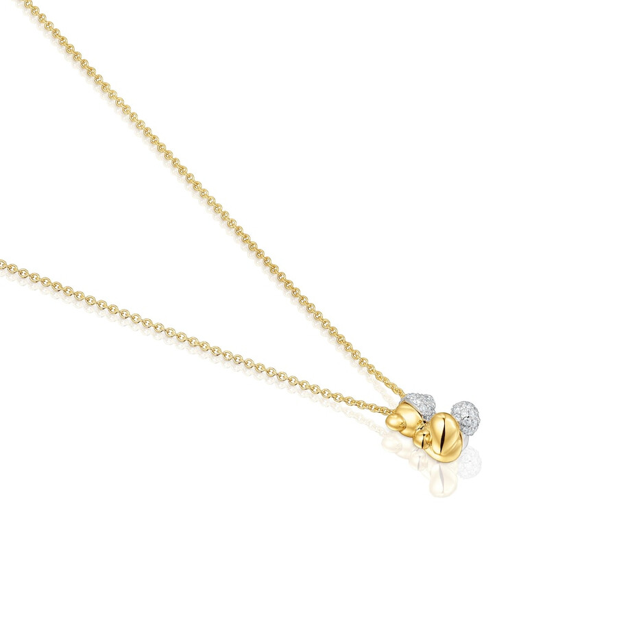 collana corta in oro e oro bianco con doppio orso e diamanti bold bear