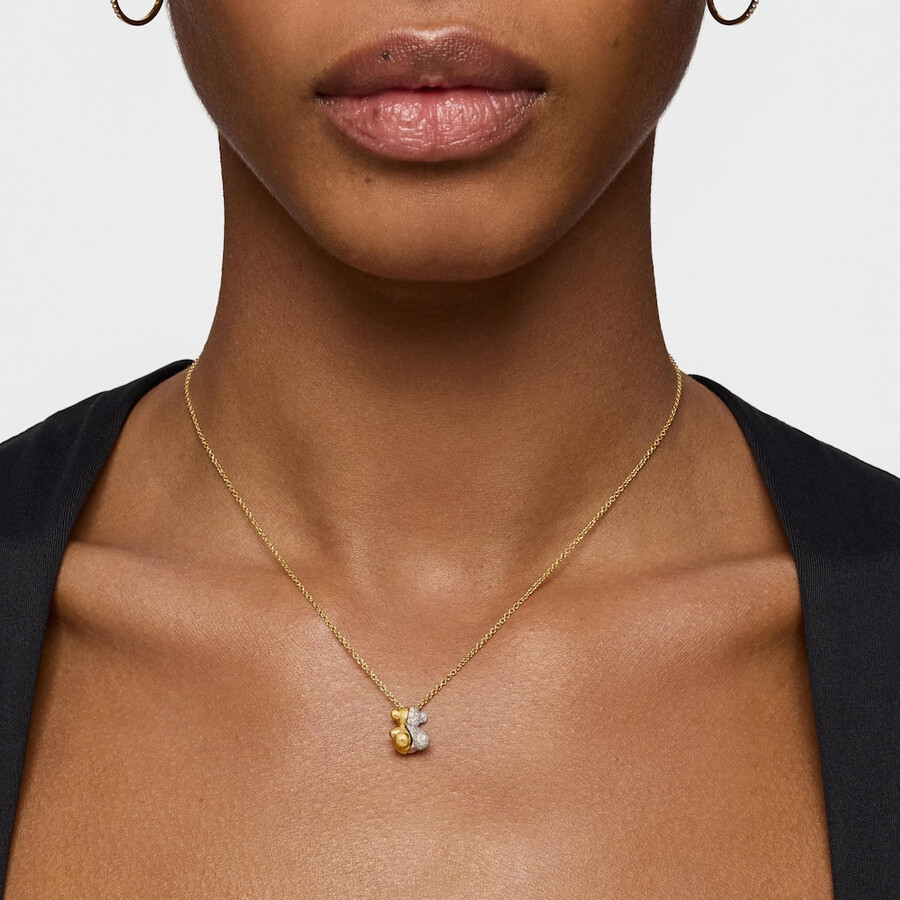 collana corta in oro e oro bianco con doppio orso e diamanti bold bear