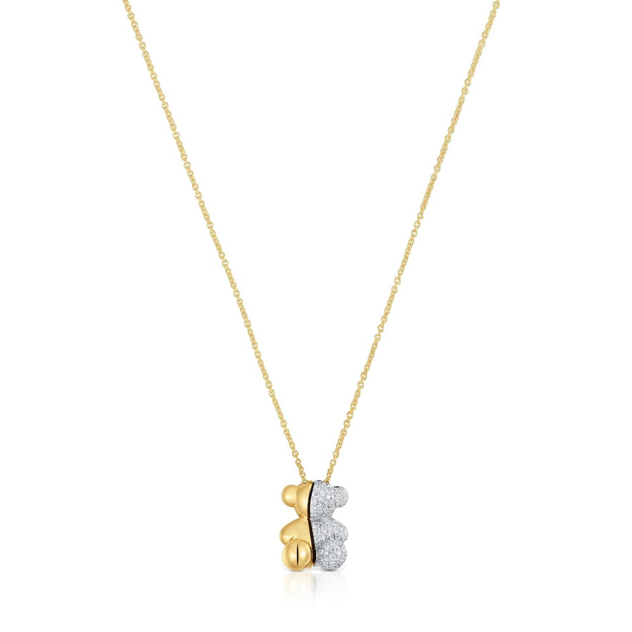 collana corta in oro e oro bianco con doppio orso e diamanti bold bear