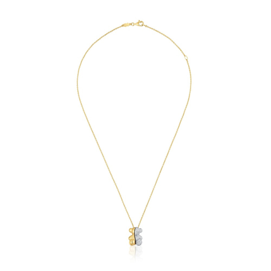 collana corta in oro e oro bianco con doppio orso e diamanti bold bear