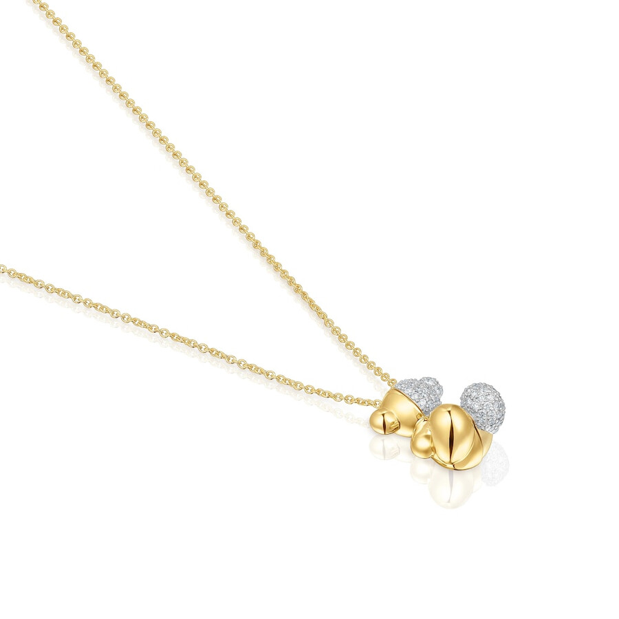collana corta in oro e oro bianco con doppio orso e diamanti bold bear