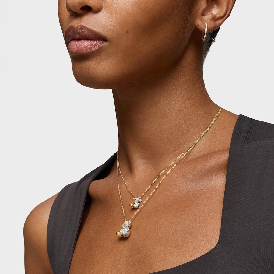 collana corta in oro e oro bianco con doppio orso e diamanti bold bear