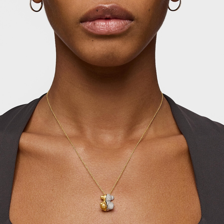 collana corta in oro e oro bianco con doppio orso e diamanti bold bear
