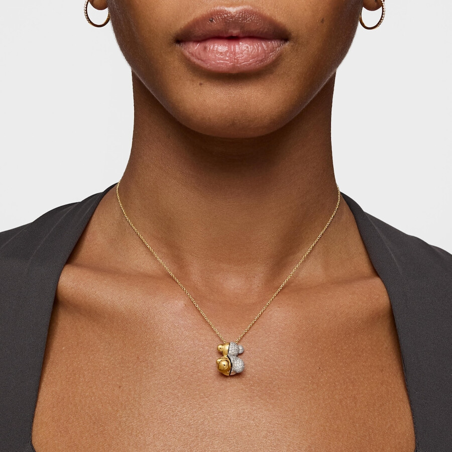 collana corta in oro e oro bianco con doppio orso e diamanti bold bear