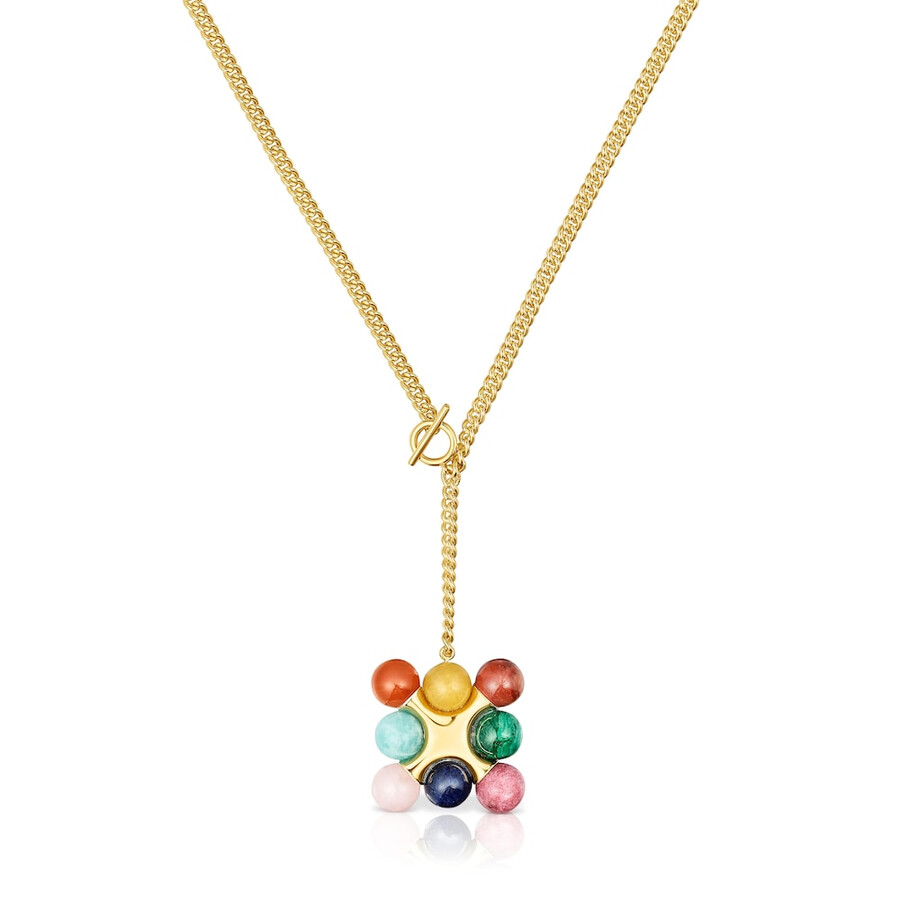 collana corta in argento placcato oro 18kt con pietre preziose multicolori tous x lea colombo
