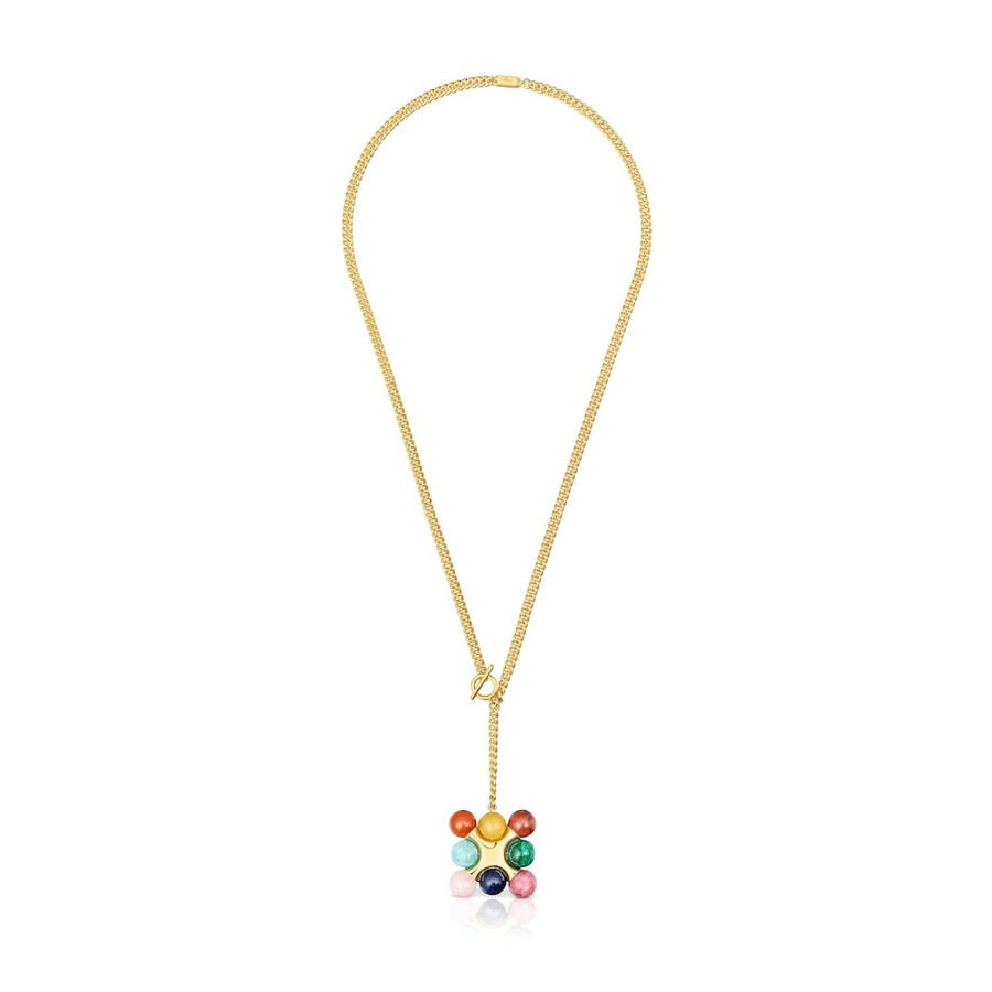 collana corta in argento placcato oro 18kt con pietre preziose multicolori tous x lea colombo