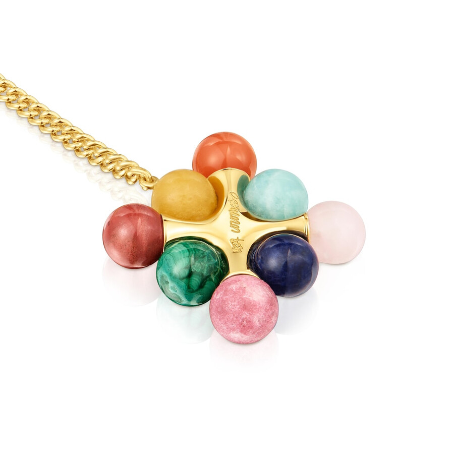 collana corta in argento placcato oro 18kt con pietre preziose multicolori tous x lea colombo