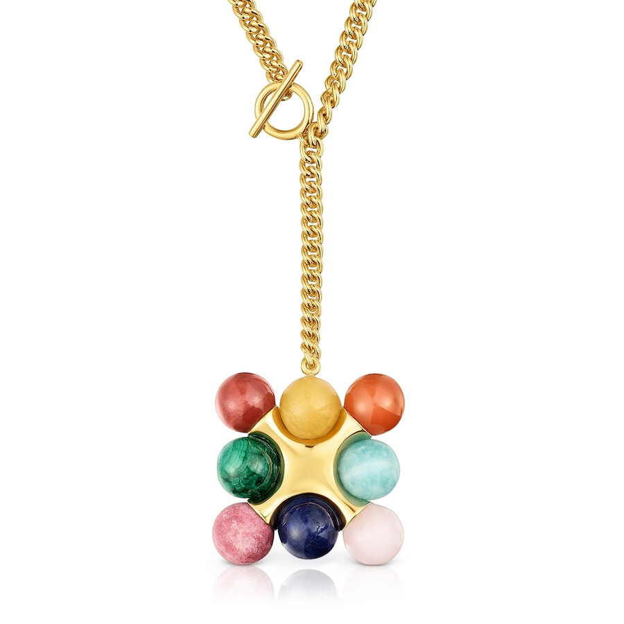 collana corta in argento placcato oro 18kt con pietre preziose multicolori tous x lea colombo