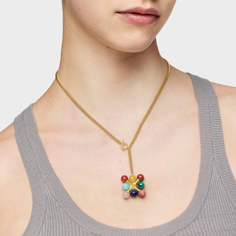 collana corta in argento placcato oro 18kt con pietre preziose multicolori tous x lea colombo