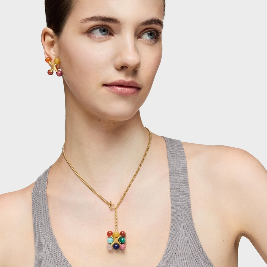 collana corta in argento placcato oro 18kt con pietre preziose multicolori tous x lea colombo
