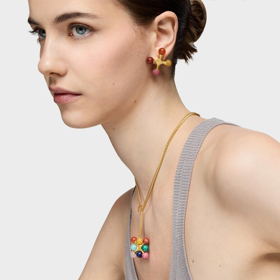 collana corta in argento placcato oro 18kt con pietre preziose multicolori tous x lea colombo