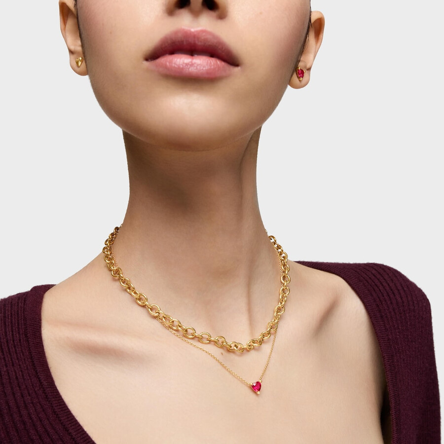 collana corta placcata in oro 18kt su argento con rubino coltivato in laboratorio garden of love lgg