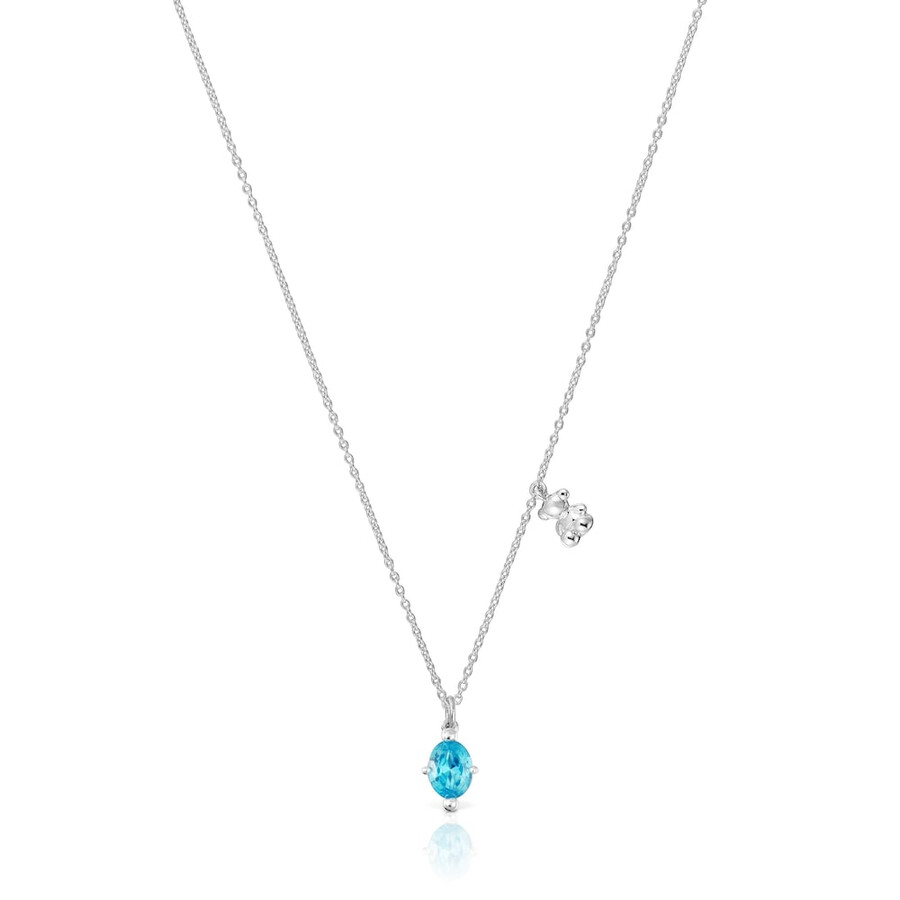 collana corta con motivo a orso in argento e zaffiro blu bold bear lgg coltivato in laboratorio
