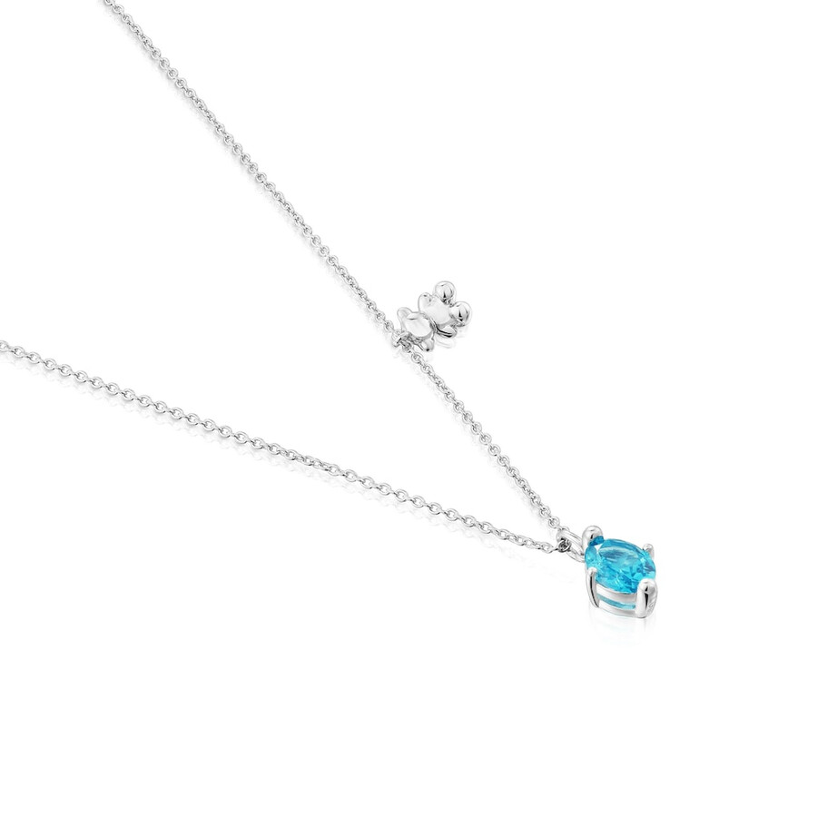 collana corta con motivo a orso in argento e zaffiro blu bold bear lgg coltivato in laboratorio
