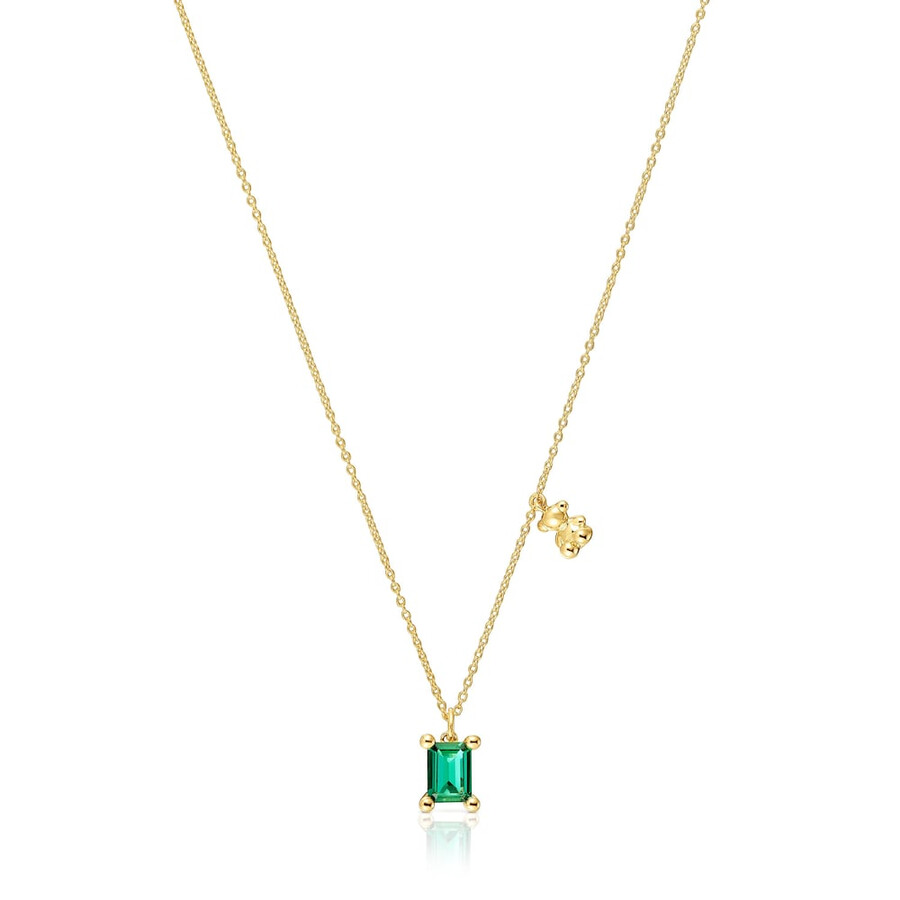 collana corta con motivo a orso placcato in oro 18kt su argento con smeraldo bold bear lgg coltivato in laboratorio