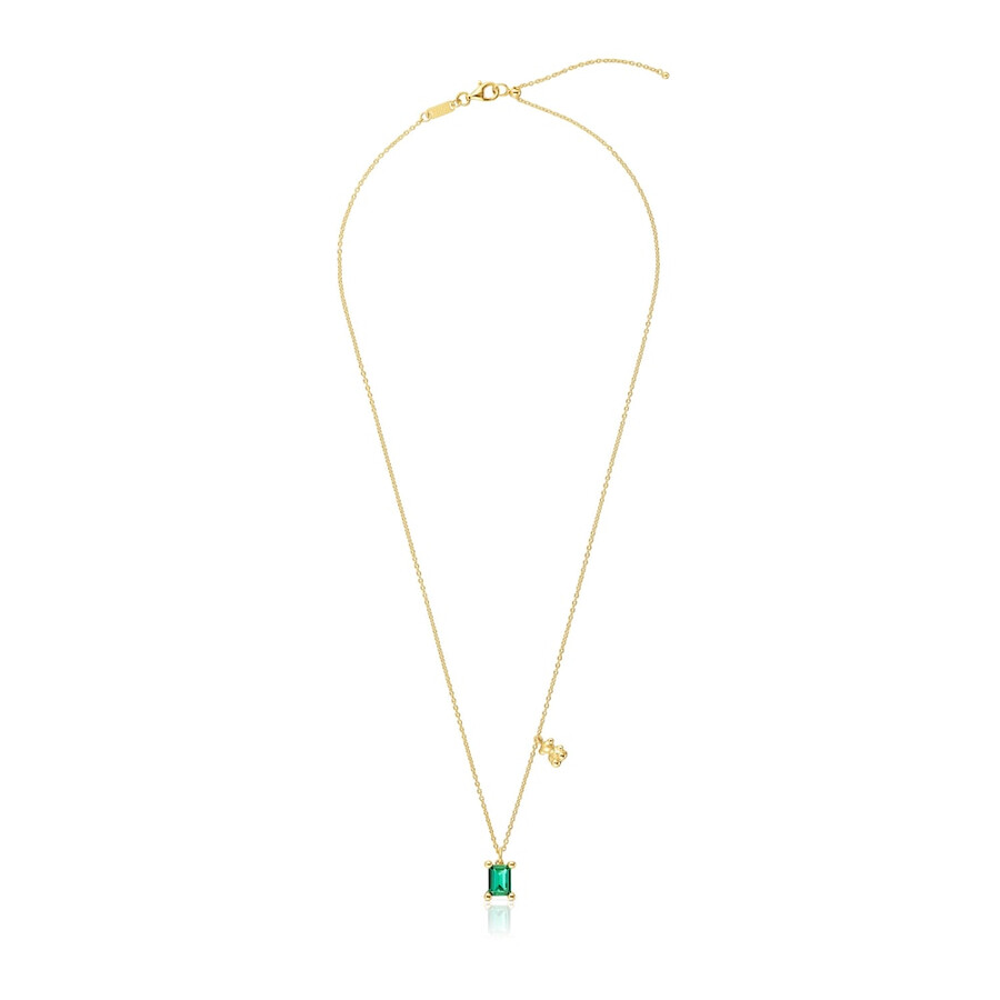 collana corta con motivo a orso placcato in oro 18kt su argento con smeraldo bold bear lgg coltivato in laboratorio