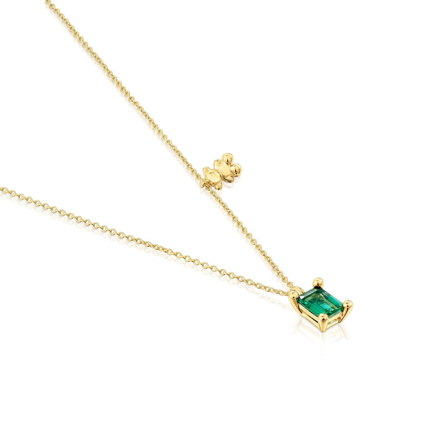 collana corta con motivo a orso placcato in oro 18kt su argento con smeraldo bold bear lgg coltivato in laboratorio
