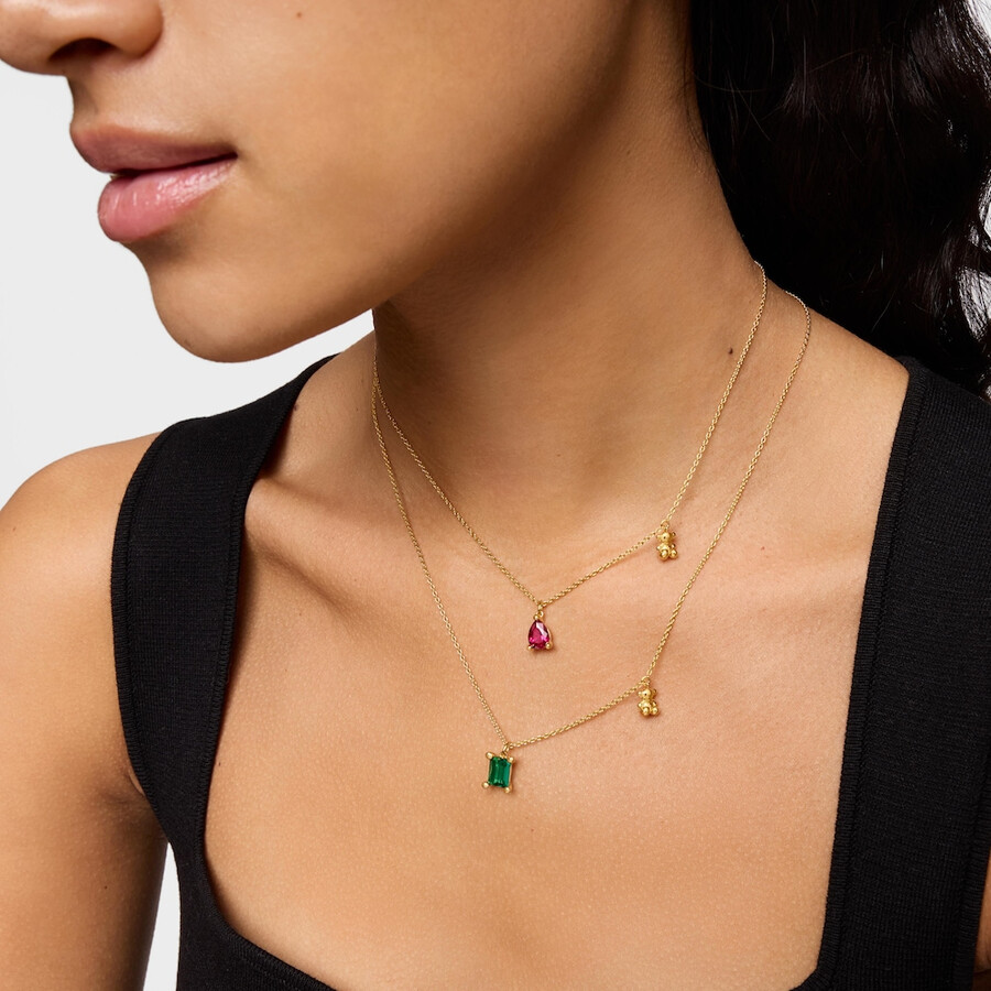 collana corta con motivo a orso placcato in oro 18kt su argento con smeraldo bold bear lgg coltivato in laboratorio
