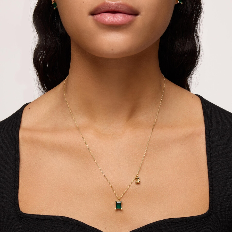 collana corta con motivo a orso placcato in oro 18kt su argento con smeraldo bold bear lgg coltivato in laboratorio