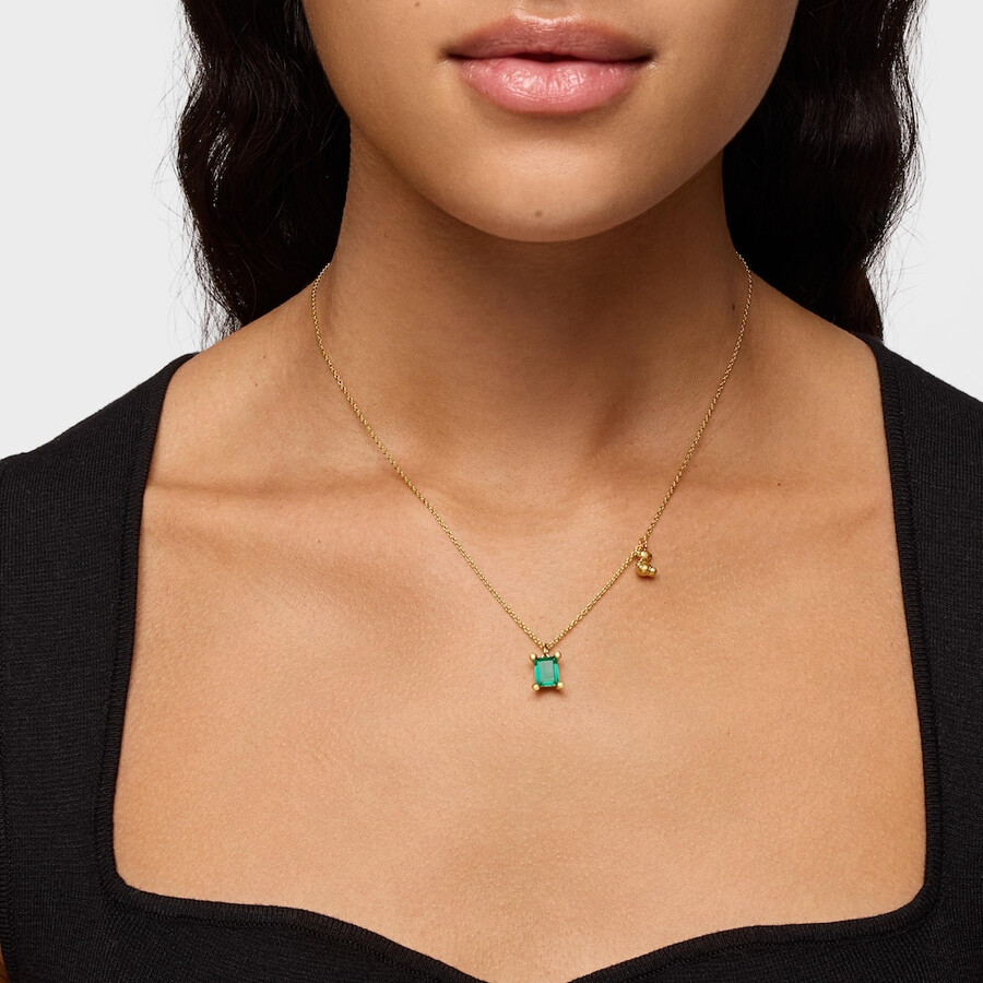collana corta con motivo a orso placcato in oro 18kt su argento con smeraldo bold bear lgg coltivato in laboratorio
