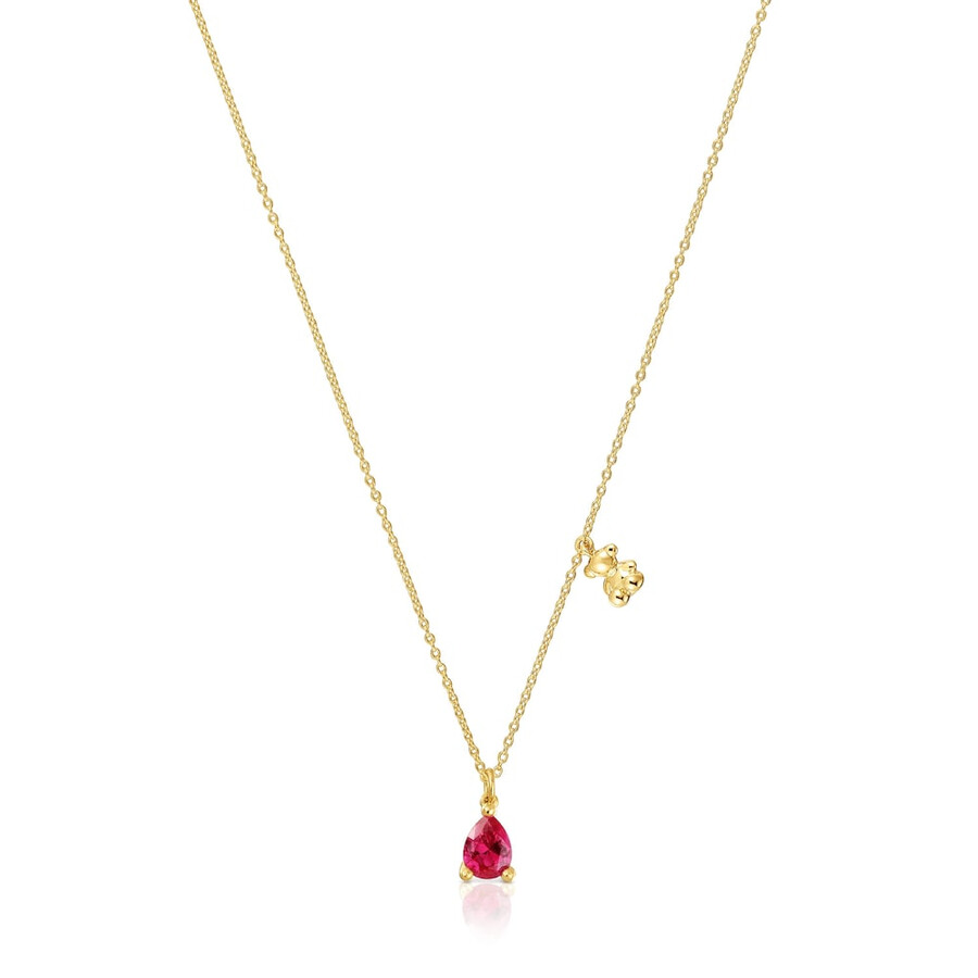 collana corta con motivo a orso placcato in oro 18kt su argento con rubino bold bear lgg coltivato in laboratorio