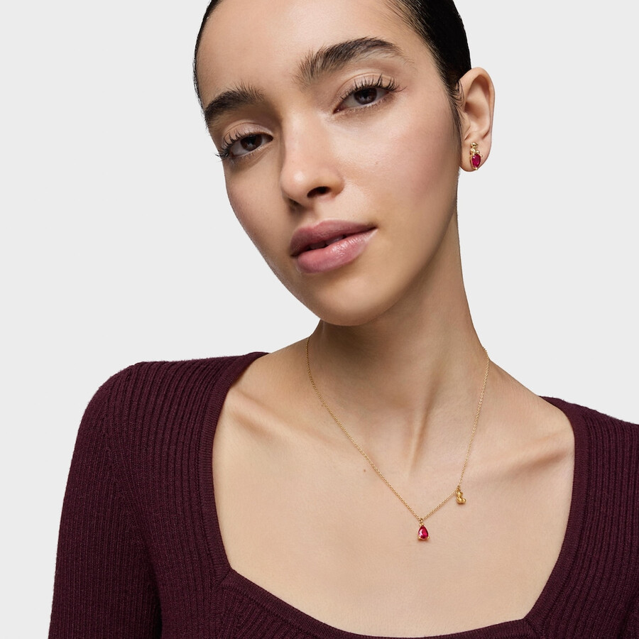 collana corta con motivo a orso placcato in oro 18kt su argento con rubino bold bear lgg coltivato in laboratorio