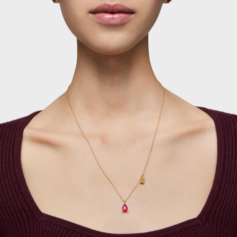 collana corta con motivo a orso placcato in oro 18kt su argento con rubino bold bear lgg coltivato in laboratorio