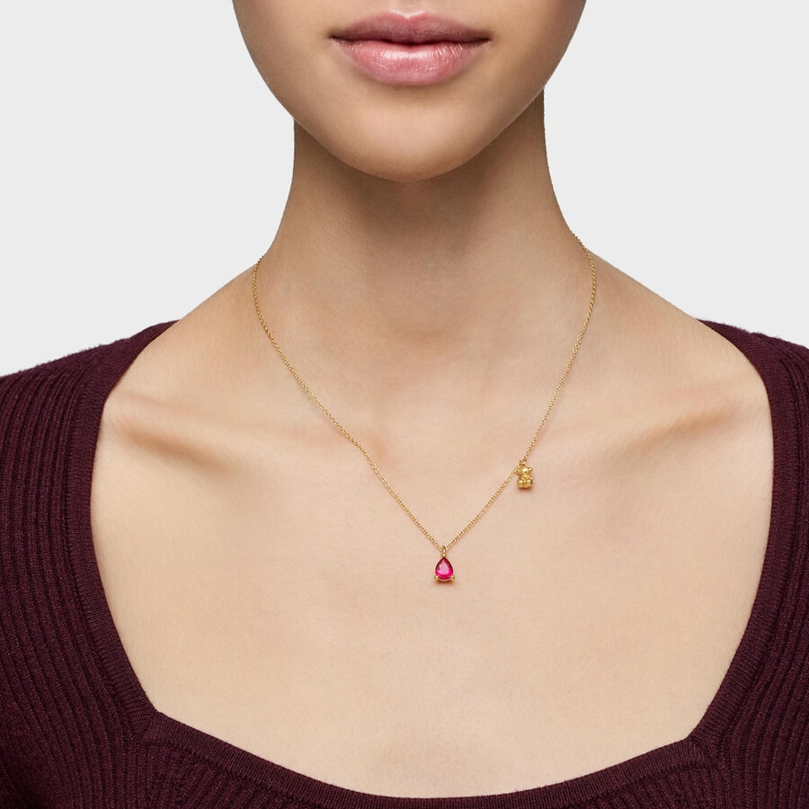 collana corta con motivo a orso placcato in oro 18kt su argento con rubino bold bear lgg coltivato in laboratorio