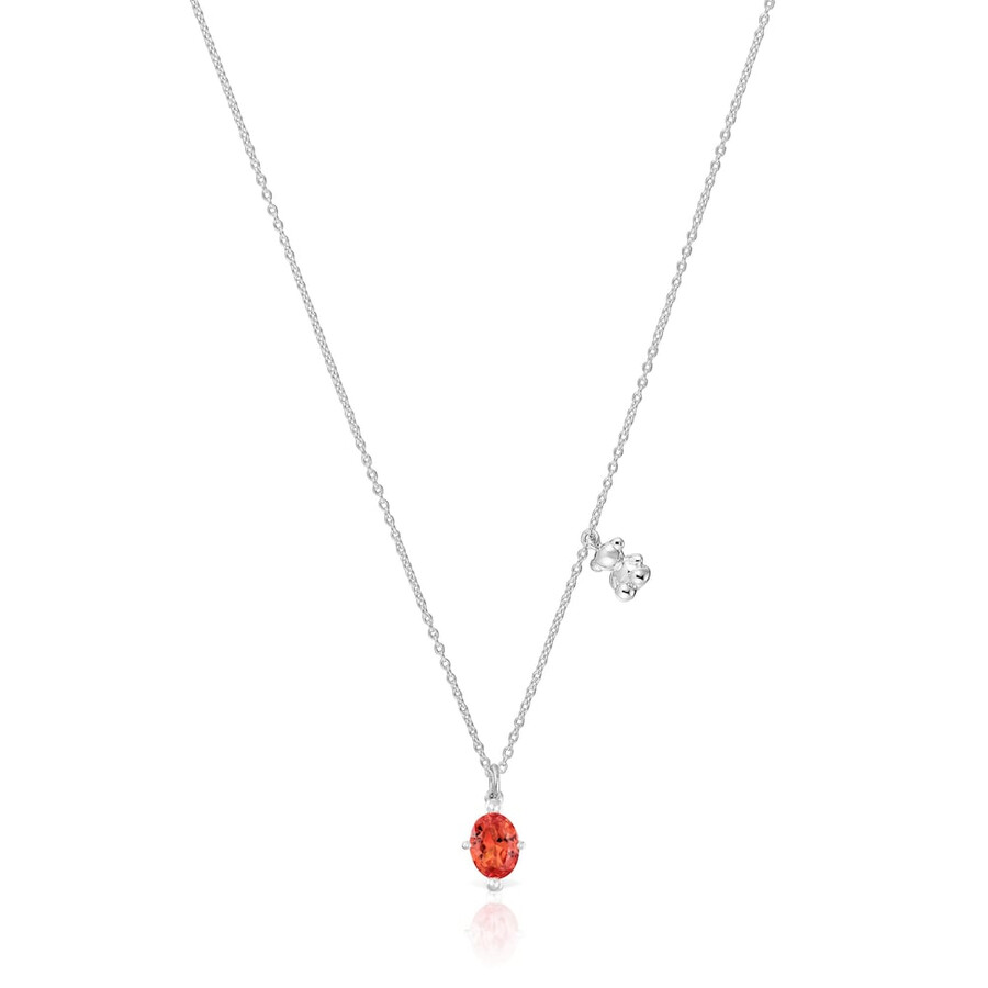 collana corta con motivo a orso in argento e zaffiro arancione bold bear lgg coltivato in laboratorio