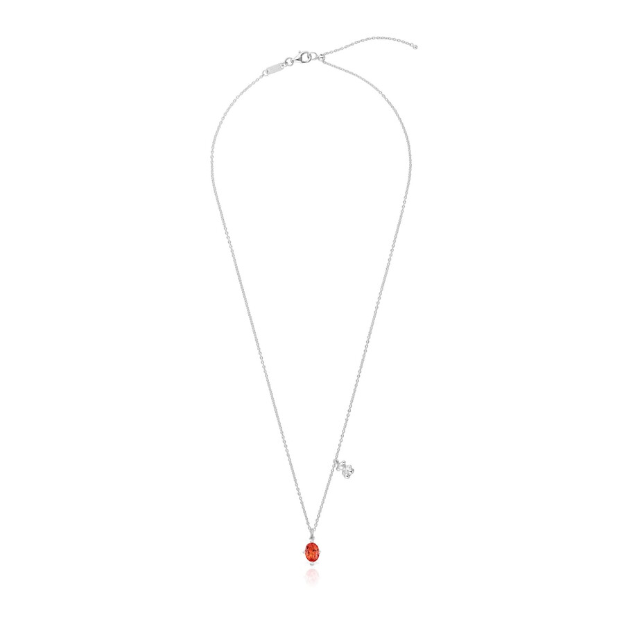 collana corta con motivo a orso in argento e zaffiro arancione bold bear lgg coltivato in laboratorio