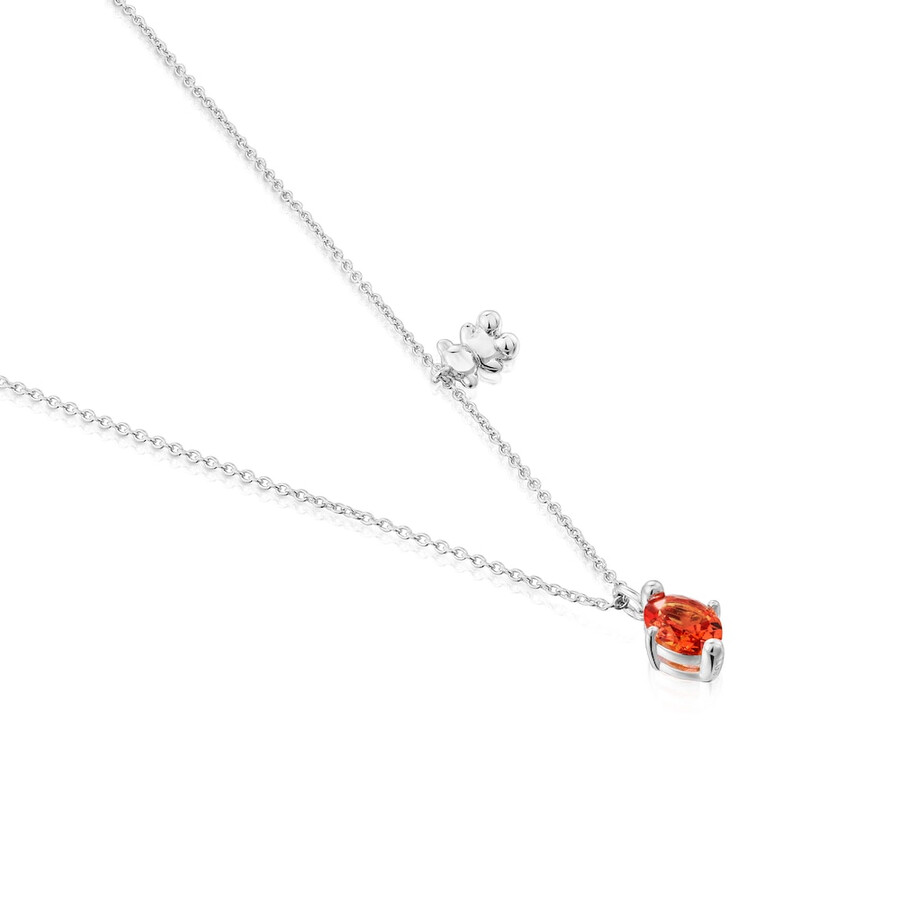 collana corta con motivo a orso in argento e zaffiro arancione bold bear lgg coltivato in laboratorio