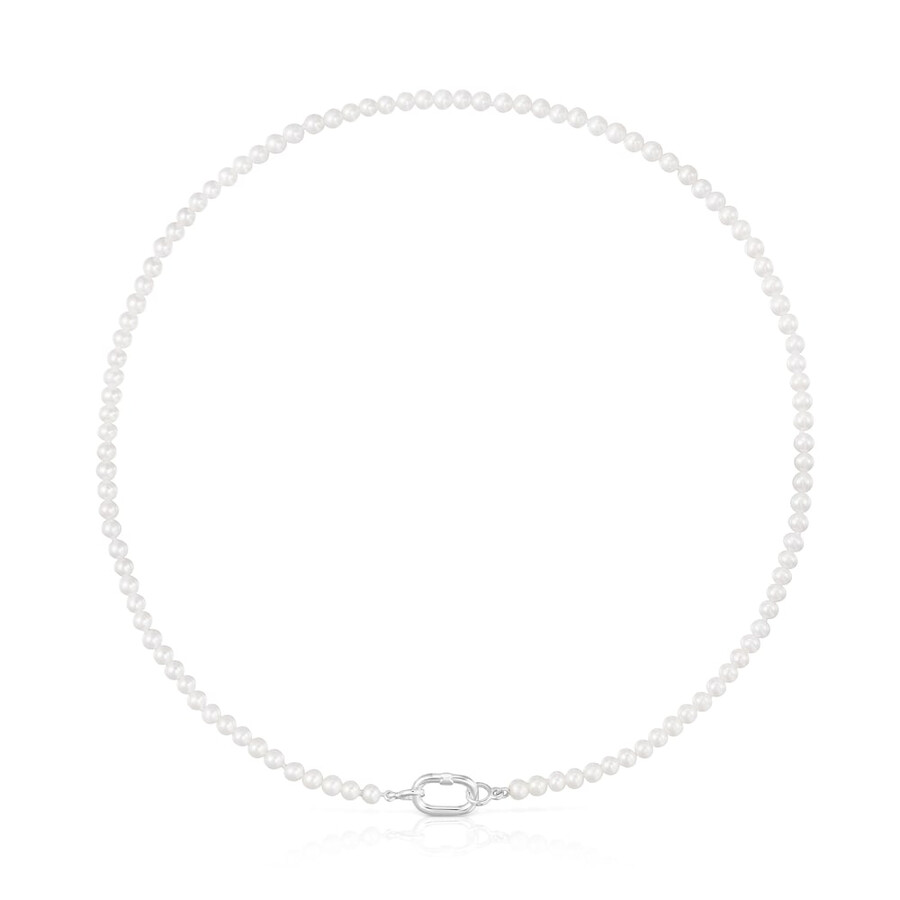 collana con perle coltivate e anello in argento hold oval