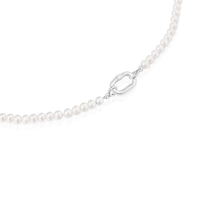 collana con perle coltivate e anello in argento hold oval