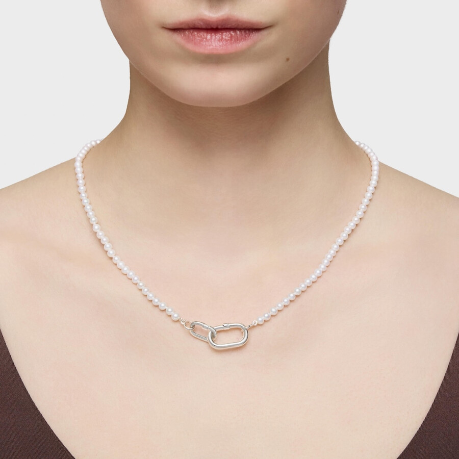 collana con perle coltivate e anello in argento hold oval