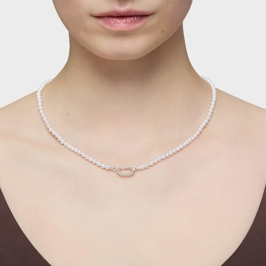 collana con perle coltivate e anello in argento hold oval