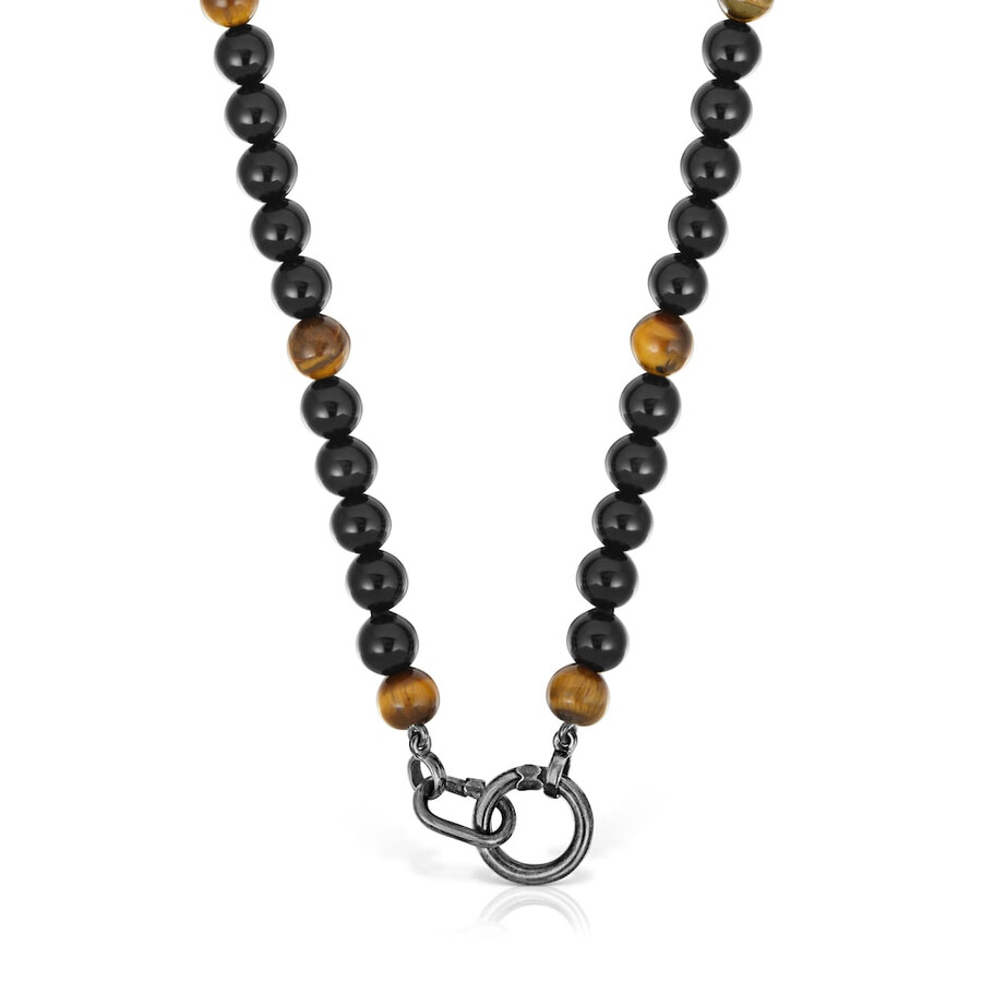 collana in argento invecchiato con onice occhio di tigre e anelli hold man