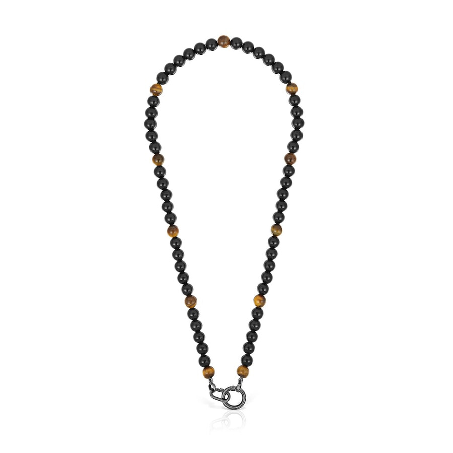 collana in argento invecchiato con onice occhio di tigre e anelli hold man